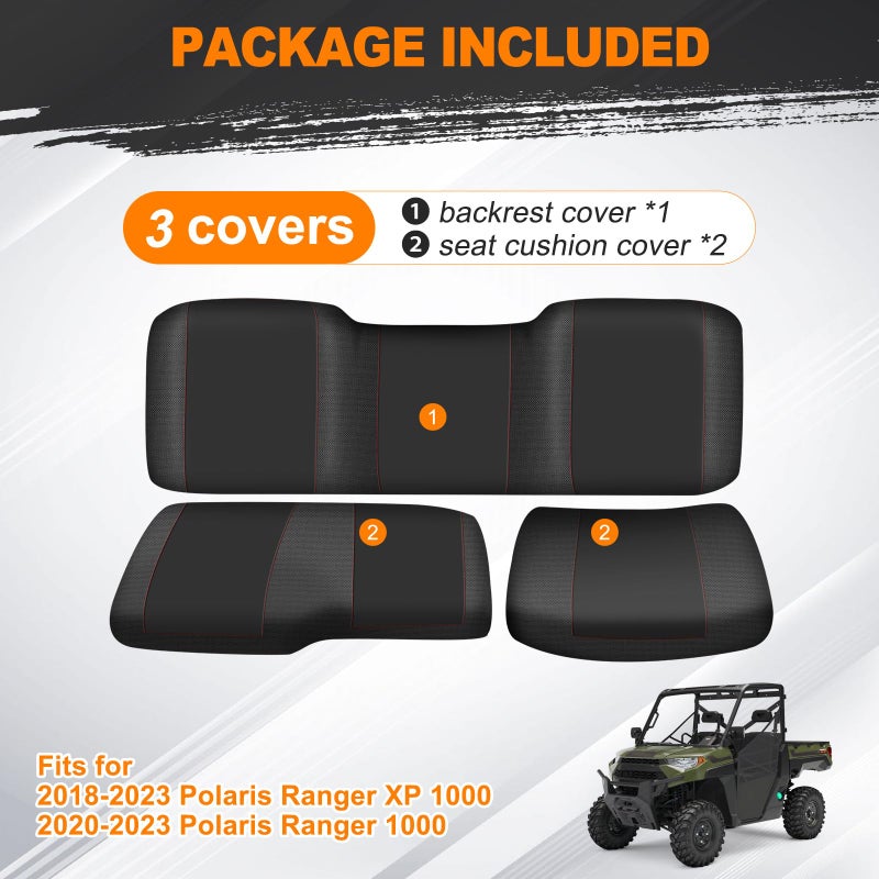 BORDAN UTV Waterproof Seat Cover for 2017-2021 Polaris Ranger XP 1000/2020-2025 Polaris Ranger 1000, Heavy Duty 1680D Seat Covers for UTV Polaris Full Protection Outdoor (3 PCS) - Image 3
